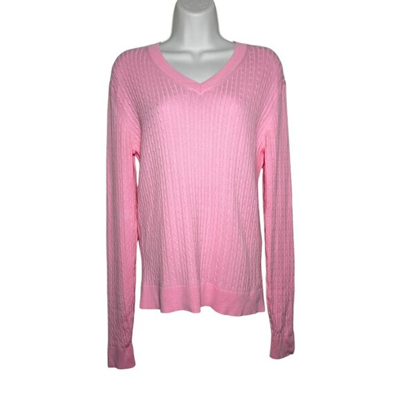 Vintage Lilly Pulitzer Cable Knit Sweater Pink V-Neck Pullover Preppy Small VTG - Picture 1 of 8